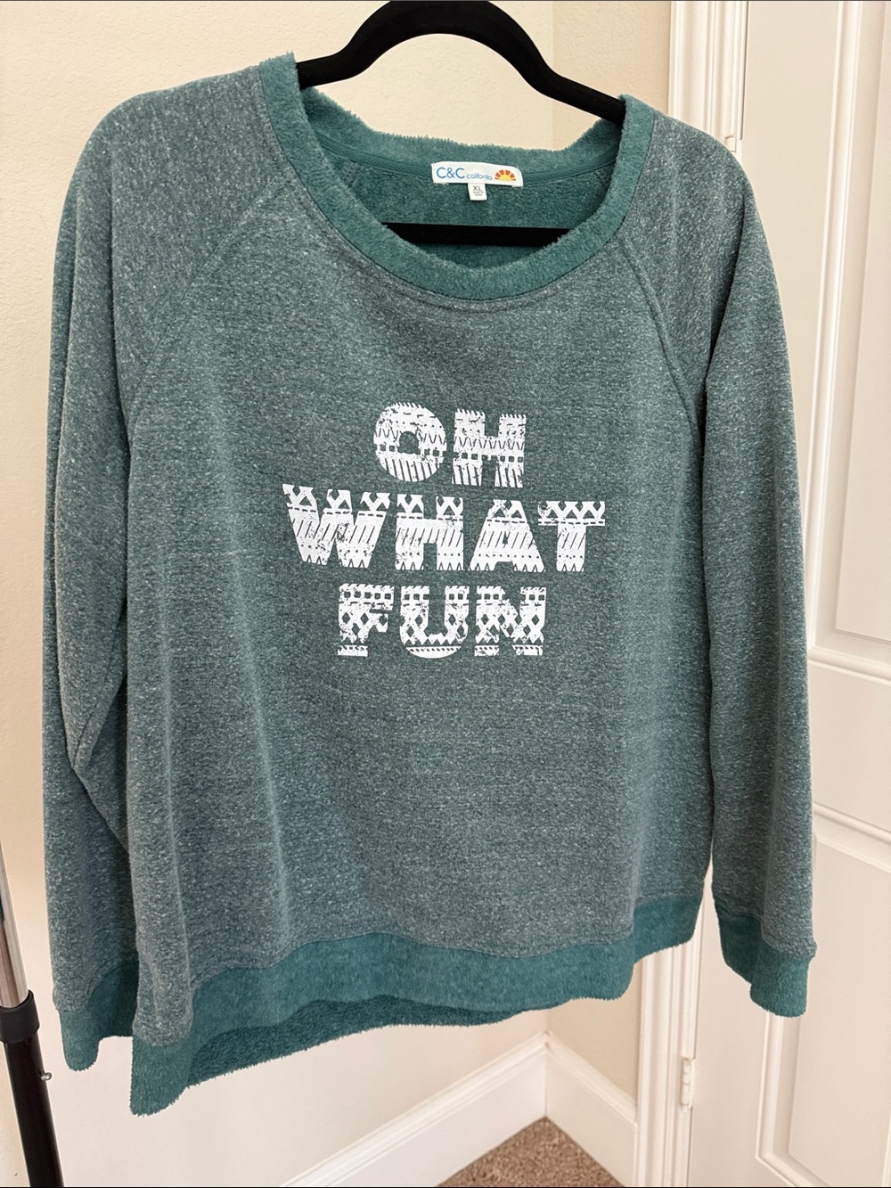 C&C California Women's Teal Green 'OH WHAT FUN' Crewneck Sweatshirt, size XL